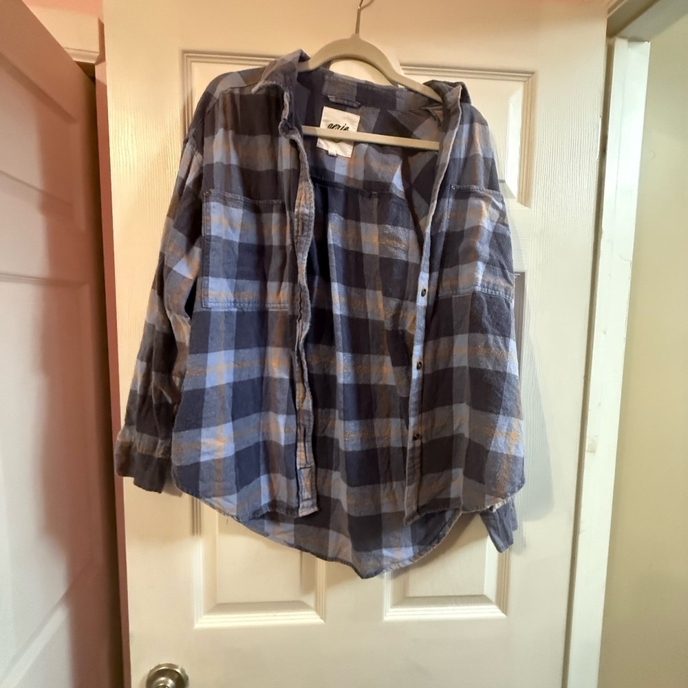Blue and Gray Plaid Button-Up Shirt